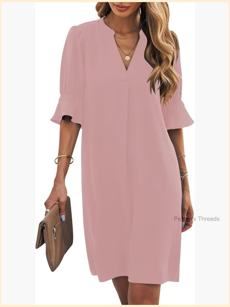 V Neck Short Sleeve Shift Dress Casual Flowy Summer Dresses Flattering Fit
